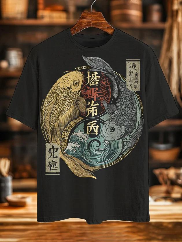 Men's Koi Fish Japanese Art Prints Casual T-Shirt
