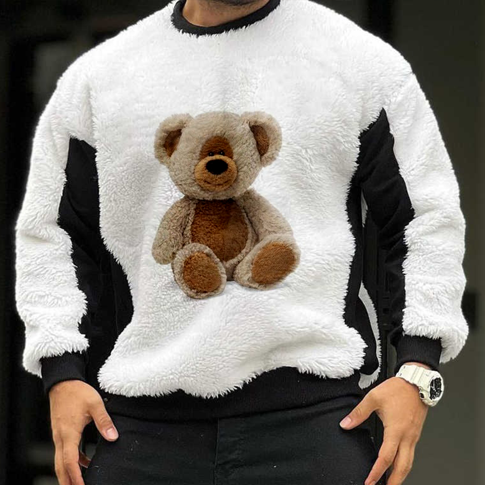 Casual Patchwork Teddy Plush Sweatshirt