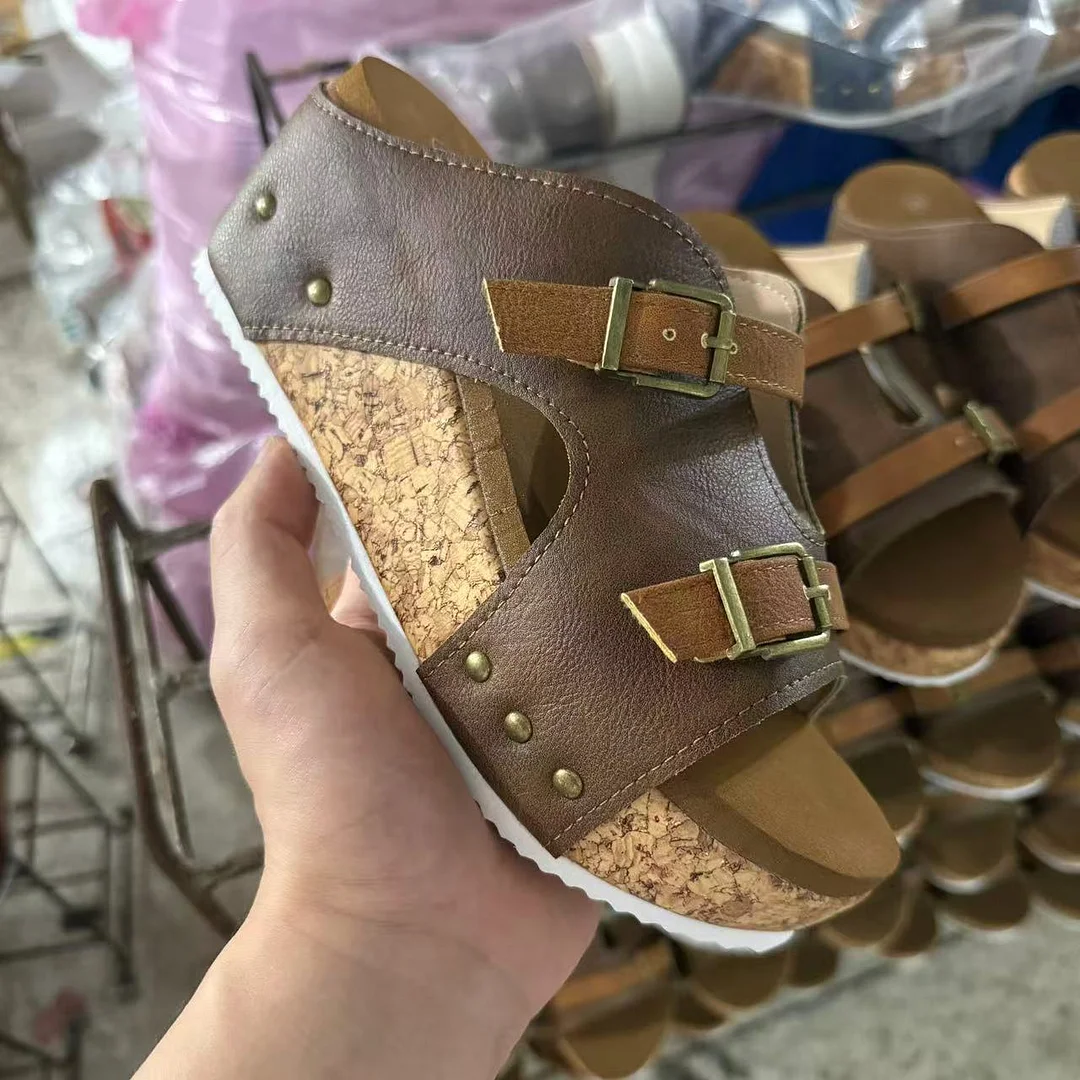 Breakj Breakj Thick Bottom Slope With One Word With Slippers 2025 Summer New Buckle With Light Soaked Beach Toe Women's Shoes