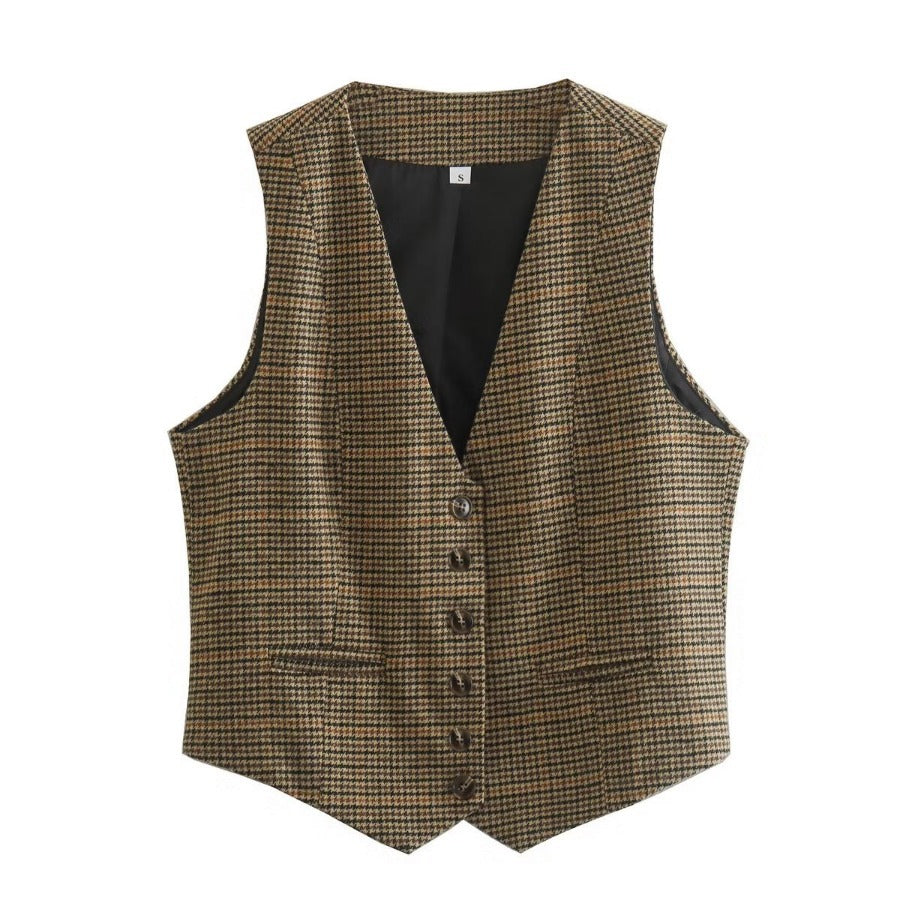 fall outfits women Autumn New Women's Single-Breasted Houndstooth Vest Women's Fashion Elegant Cardigan Vest