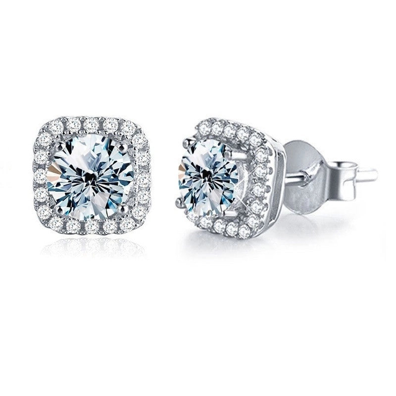 1 Pair 925 Sterling Silver Moissanite Geometric Ear Studs