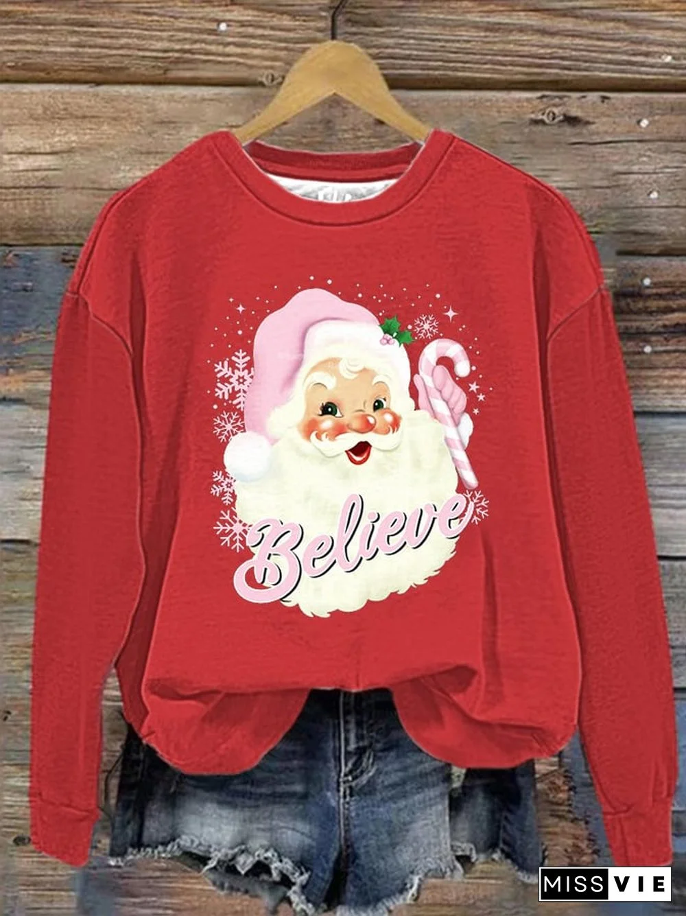 Women's Christmas Believe Santa Print Sweatshirt