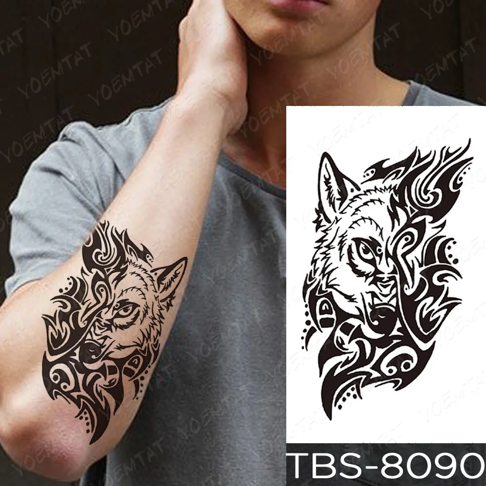sdrawing Temporary Tattoo Sticker Yin Yang Dragon Feather Wings Flash Tattoos Wolf Totem Body Art Arm Fake Tatoo Men