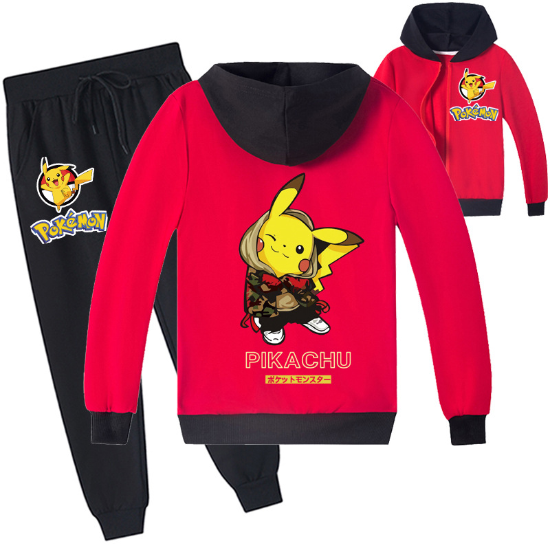 Mayoulove Pikachu Cartoon Zipper Jacket Trousers Set - Adorable Kids Costume for Pokemon Lovers - Suitable for Boys and Girls Aged 2-7 Years-Mayoulove