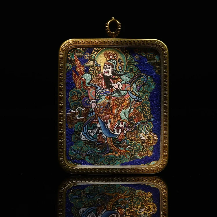 Thangka Buddha Hand-Painted Loyalty and Protection Green Robe Guan Gong Thangka