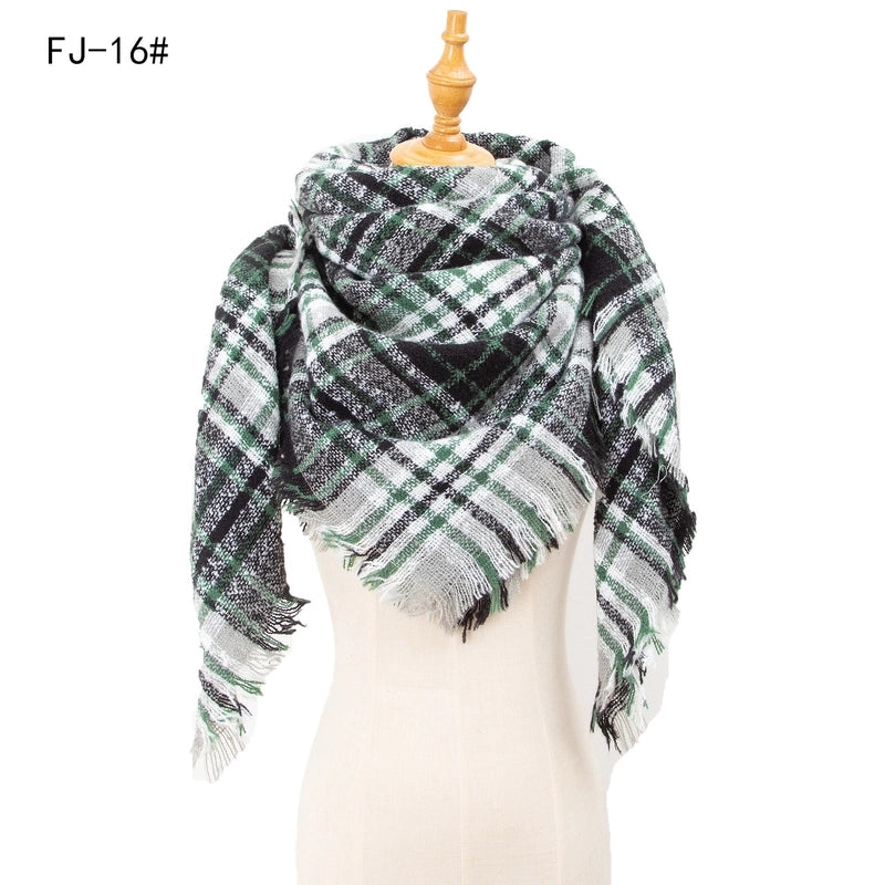 Hot Factory Direct Supply Autumn And Winter New Thickened Warm Circle Yarn Bristle Plaid Square Scarf For Women