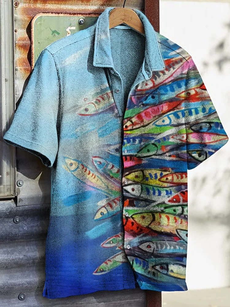 Men's Casual Sardine Printed Cotton Blended Shirt