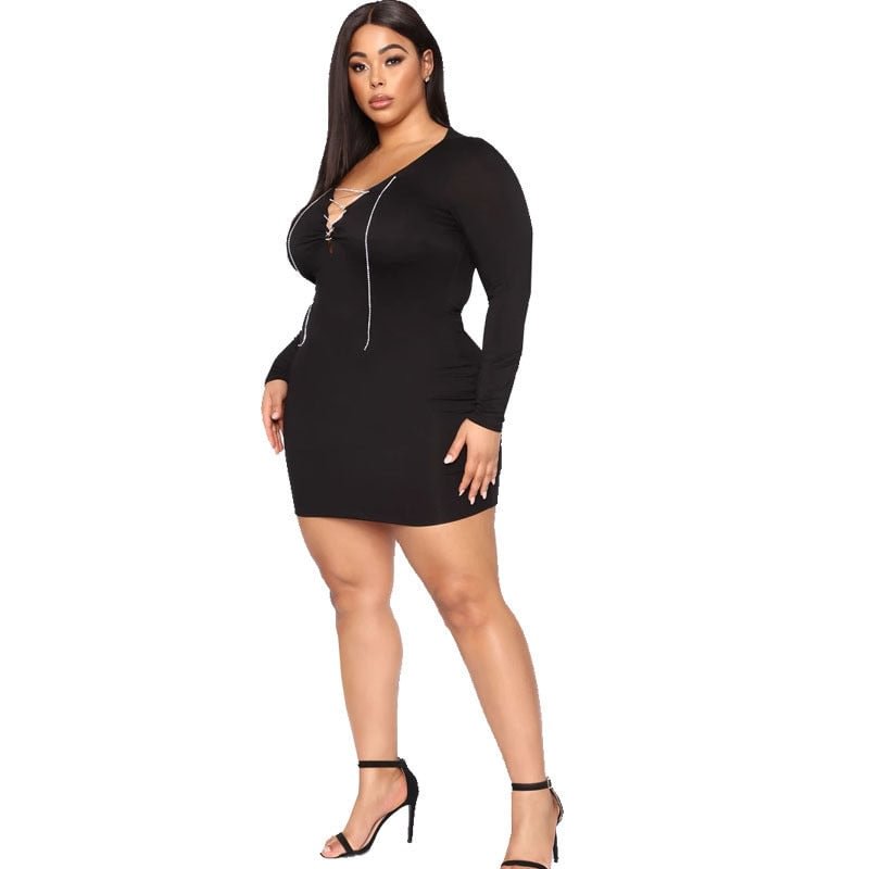 Plus Size Dress Women XL-5XL Black Sexy High Strech Bodycon V Neck Bandage Mini Dresses Vestido De Mujer Wholesale Dropshpping