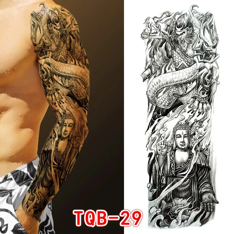 Sdrawing Temporari Tattoo Sticker for Men Death Skull Henna Skeleton King Animal Arm Leg Tatoo Pattern Fake Tattoo for Woman
