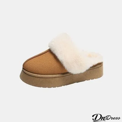 Center-Seam Furry Chunky Platform Slippers