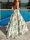 Split-Size Floral Printed Condole Belt Maxi Dresses