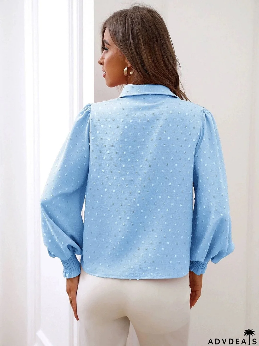 Lantern Sleeve Collared Shirt