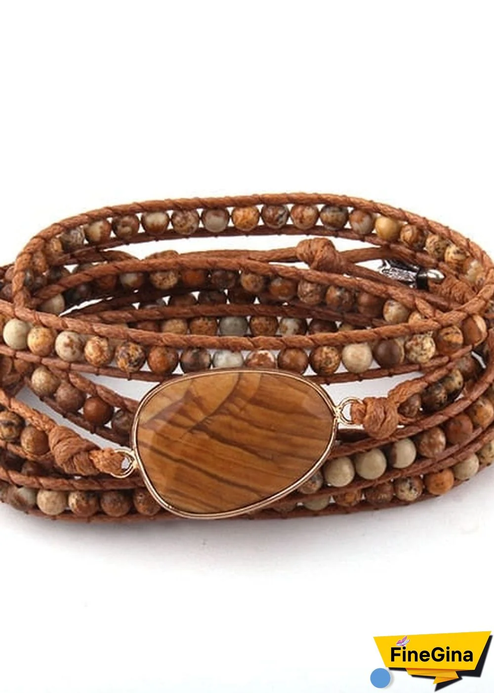 Boho Bracelet, RH 5 Layers Leather Wrap Bracelet, Natural Stones, Navy Lapis