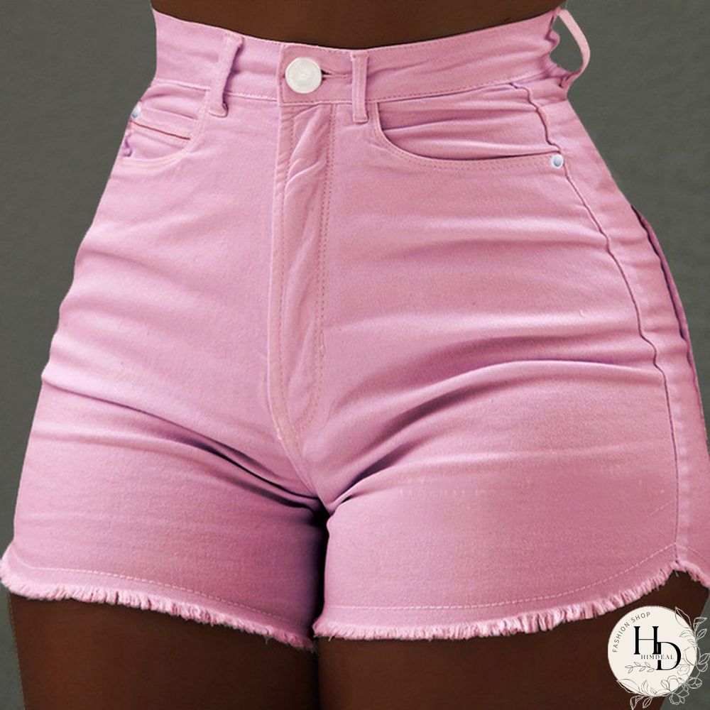 Women's High Waisted Rolled Hem Distressed Jeans Ripped Denim Shorts