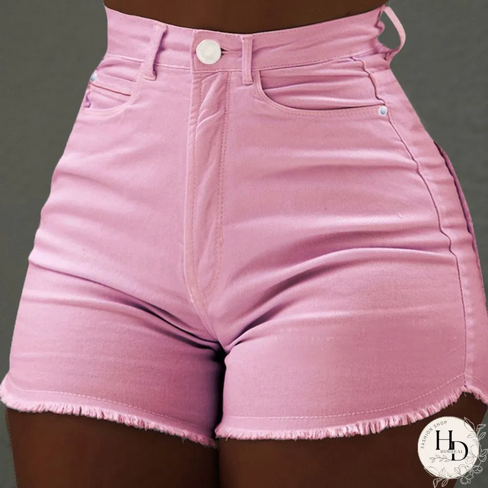 Women's High Waisted Rolled Hem Distressed Jeans Ripped Denim Shorts