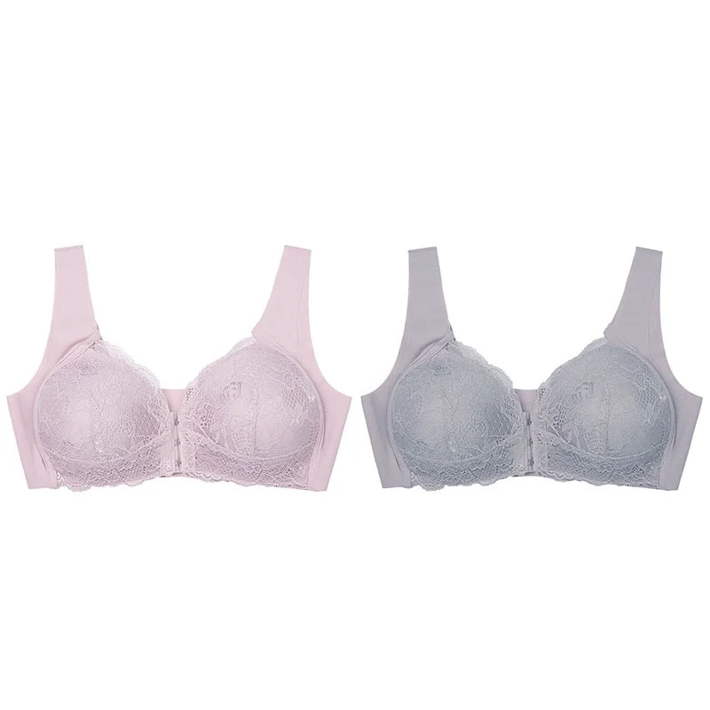 2PCS Sexy Front Closure Bralette Lace Plus Size Bra Push Up Underwear Crop Top M-5XL Seamless Brassiere Female Lingerie