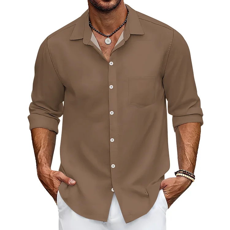 Men Solid Color Brown Loose Casual Collar Fashionable Jacket Shirt