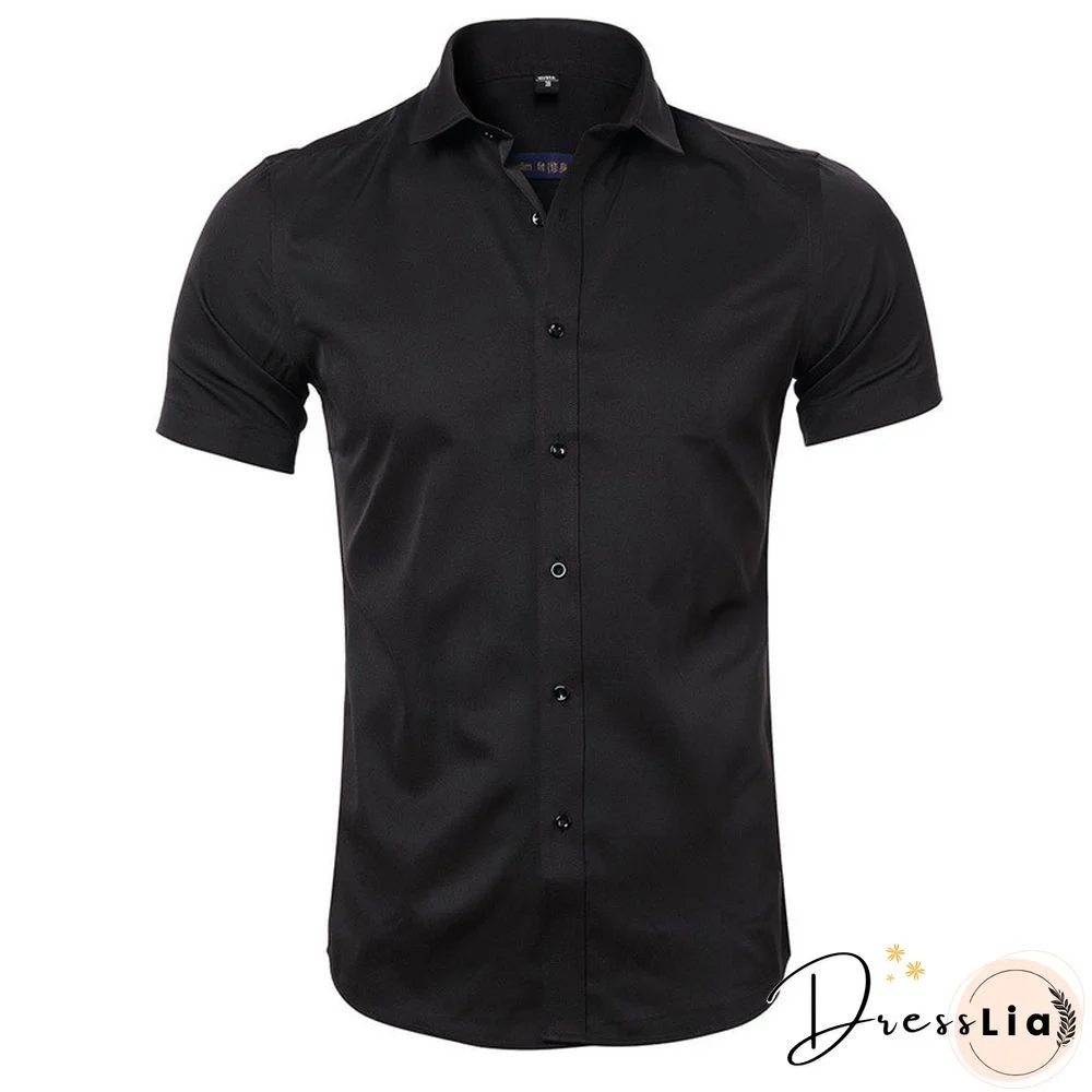 Men's Solid Color Short Sleeve Business Slim Fit Shirt