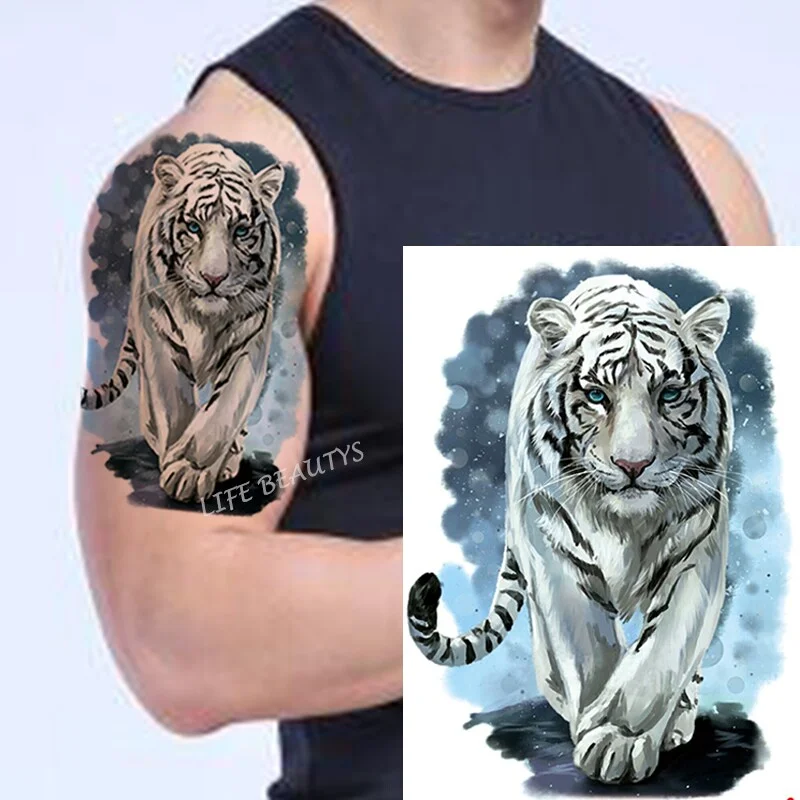 Sdrawing Tiger Cool Temporary Tattoo Sticker Fashion Wolf Waterproof Animal Body Art Arm Fake Removable Tatoo Men Women Personality