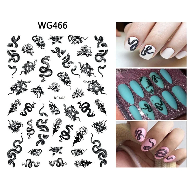 3D Chinese Red Black Dragon Manicure Decor Stickers Snake Nail Sticker DIY Self Adhesive Nail Decals Acrylic Nail Art Decoration-Nail Inspo
