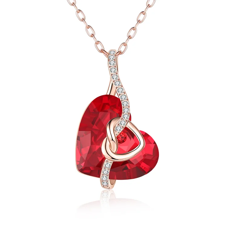 Heart Red Crystal Necklace Love Knot Ruby Necklace for Her