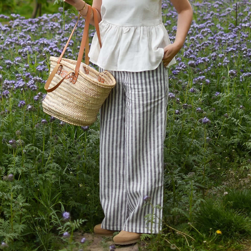 100% European Linen Gray Striped Pants REAL SILK LIFE