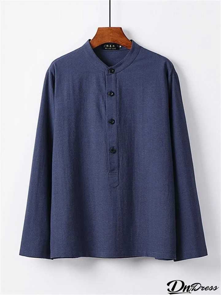 Casual Long-Sleeved Cotton And Linen Breathable Loose T-Shirt