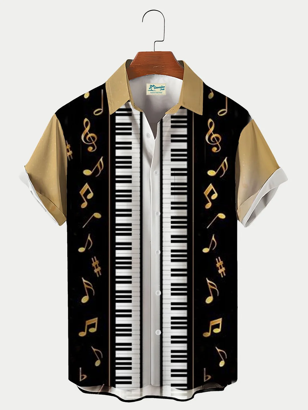 Men's Vintage Music Symbol Gradient Print Short Sleeve Shirt