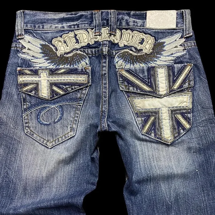 Pattern Embroidery Wide Leg Pants