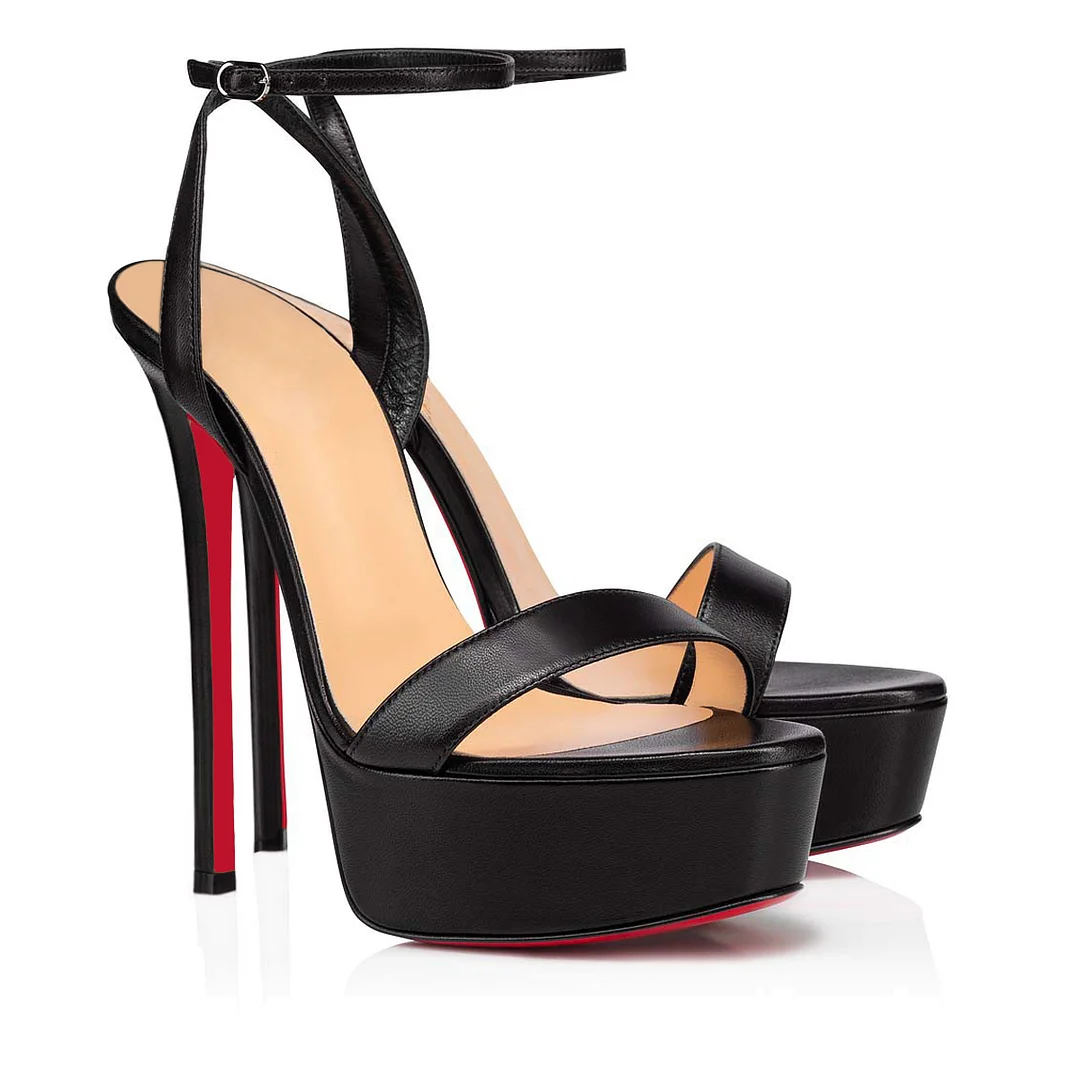 145mm Open Toe Platform Sandals Ankle Strap High Heel Matte Red Bottom Summer Shoes-MERUMOTE