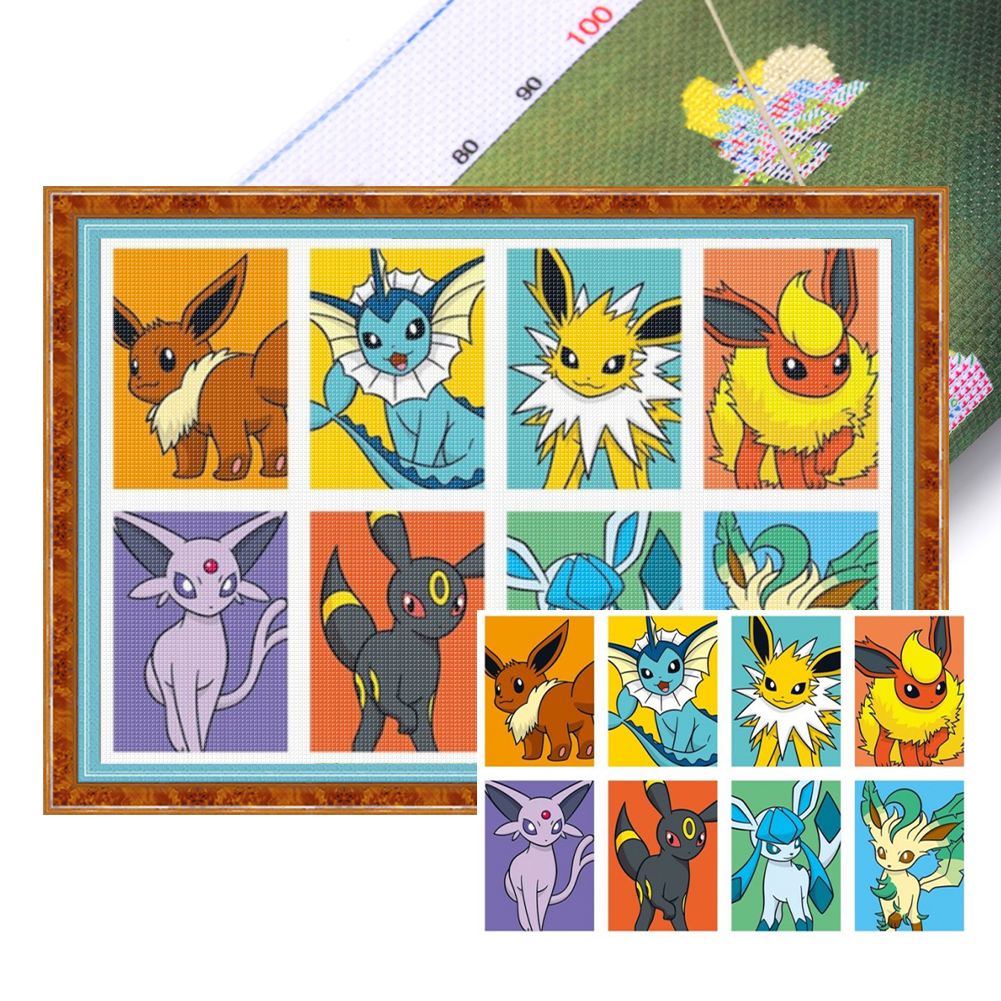 Pokemon Full 11CT Pre-stamped Canvas(60*40cm) Cross Stitch