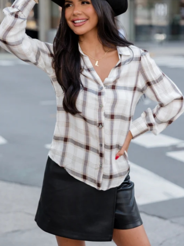 White Plaid Long-Sleeved Shirt