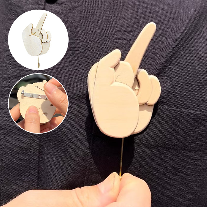 Funny Wooden Finger Brooch - tree - Codlins