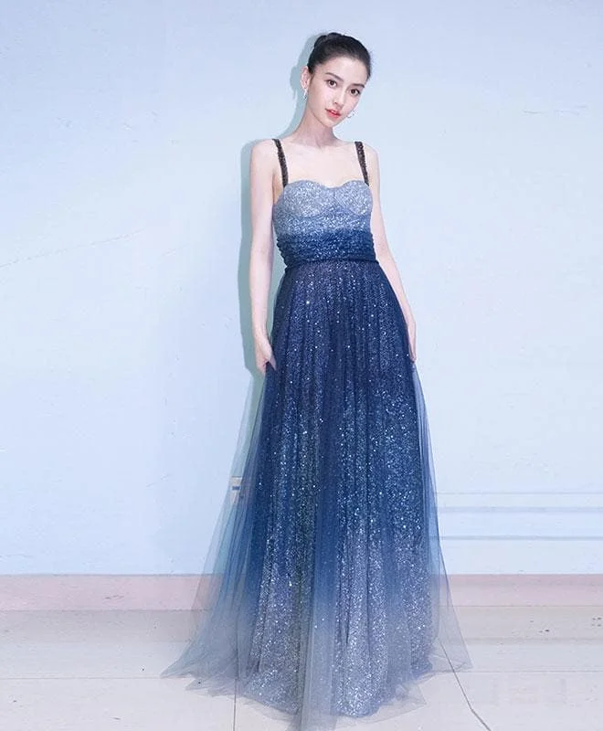 Beautiful Blue Sequins Long Prom Dress, Evening Dress