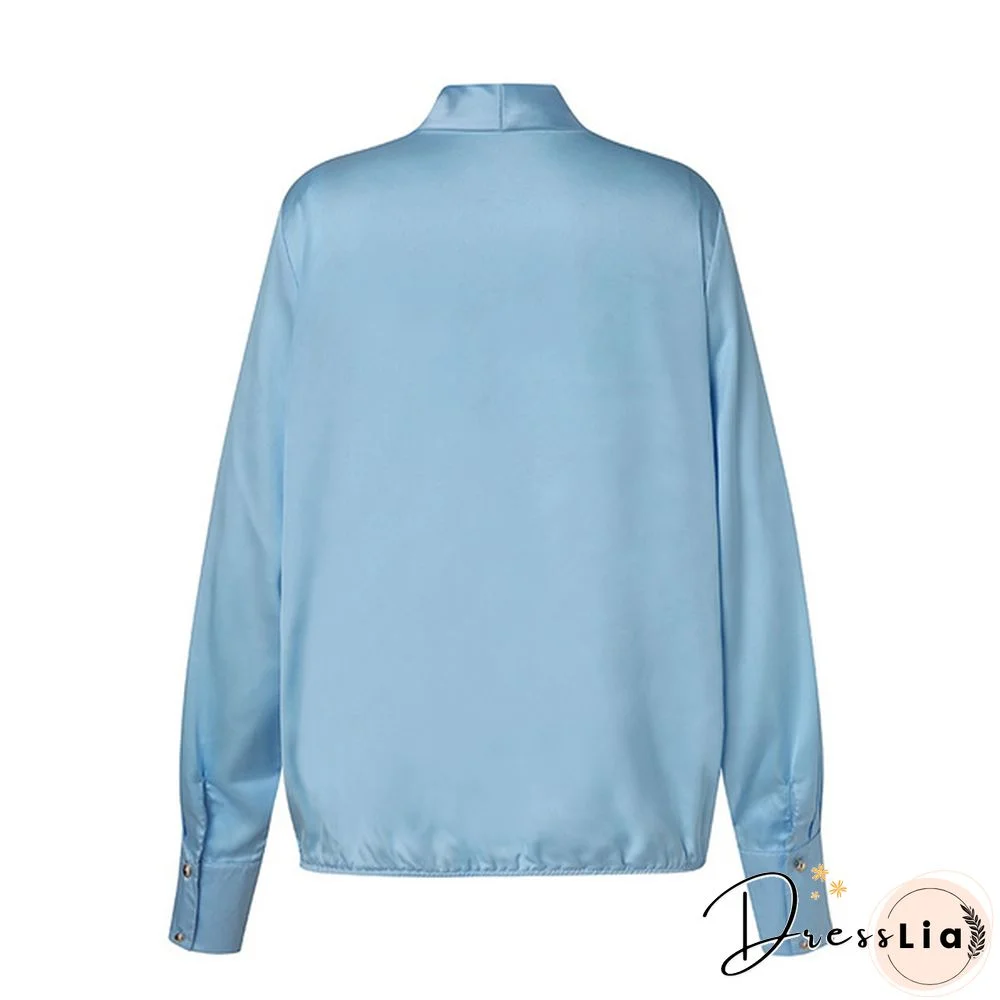 Women Long Sleeve Wrap Blouse Satin Silk V Neck Casual Elegant Shirt Plus Size Tops