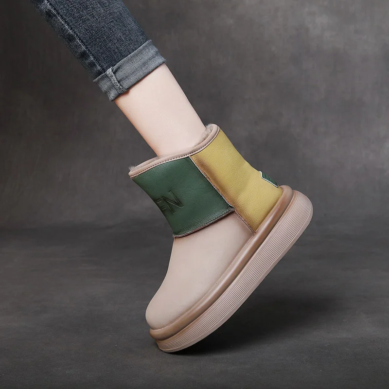 Yyvonne Warm Snow Boots Winter Color High-Skin High-Sleeve Thick-Sleeled Cotton Shoe Sleeve Flat Leather Boots Leisure