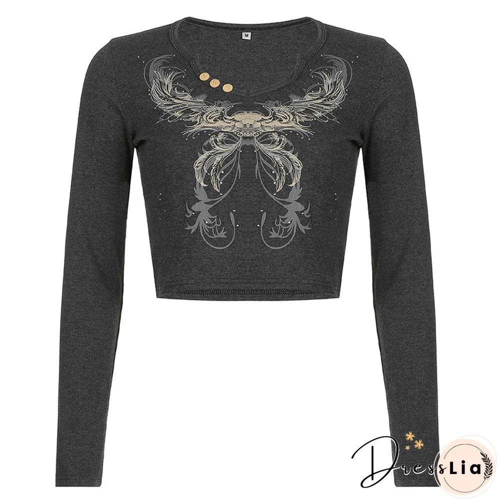 Rhinestone Detail Long Sleeve T-Shirts