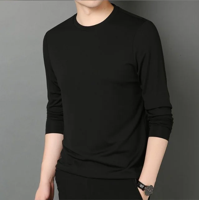 Silkworm ice silk T-shirt men's long-sleeved thin spring and autumn sweater underwear summer quick-drying round neck ice breathable