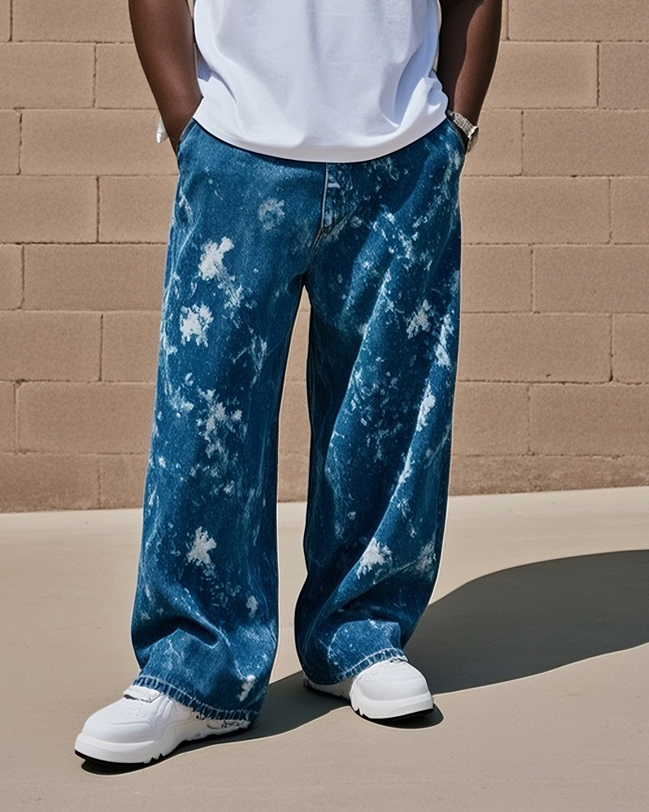 Plus Size Men's Tie-Dye Printed Denim Pants