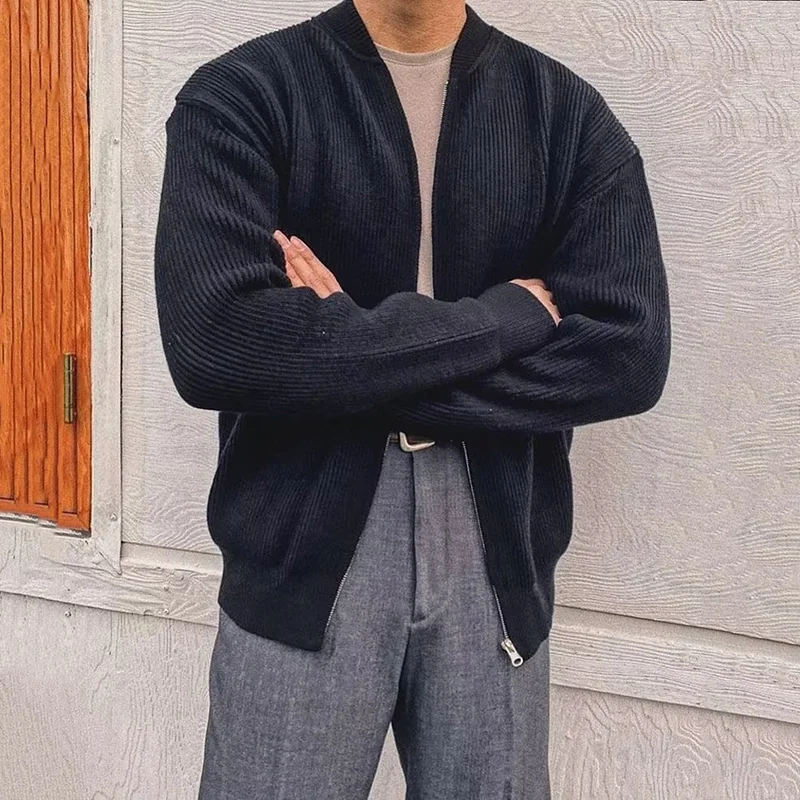Men'S Basic Round Neck Zipper Pit Cardigan