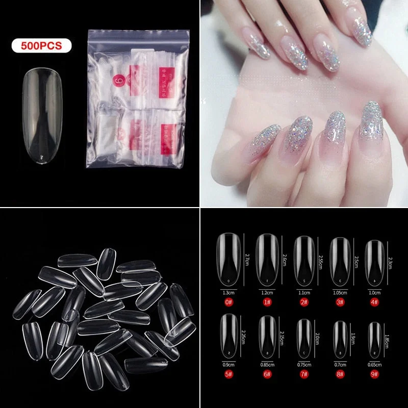 500pcs/pack Short Nails Full Cover Fake Nail Tips Long Coffin Nail Half Cover False Nails Ballerina Nail Tips Art Tips Nails-Nail Inspo