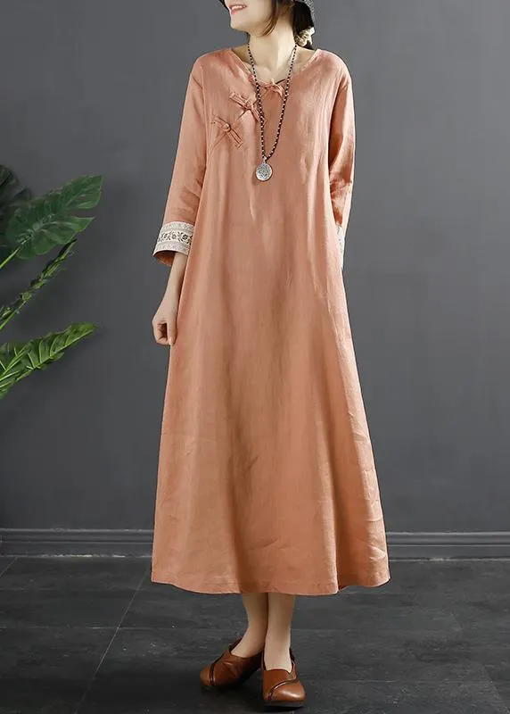 Vivid Chinese Button Spring Quilting Orange Dresses