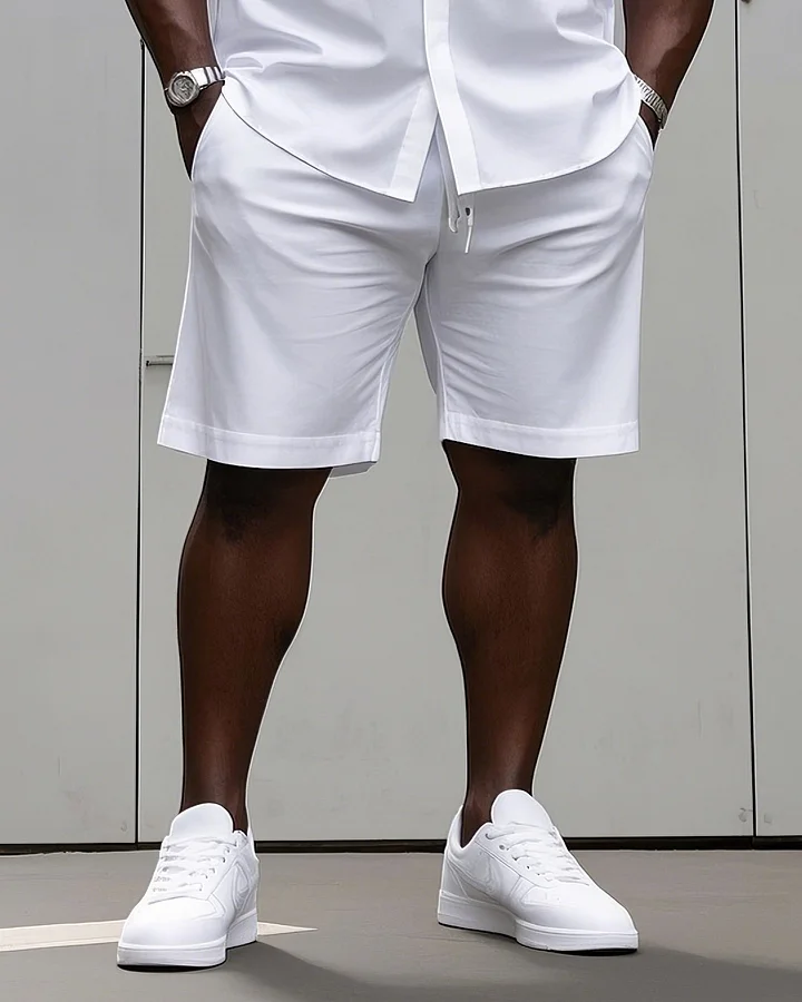 Men's plus-size casual daily long-sleeved shirt and shorts suit