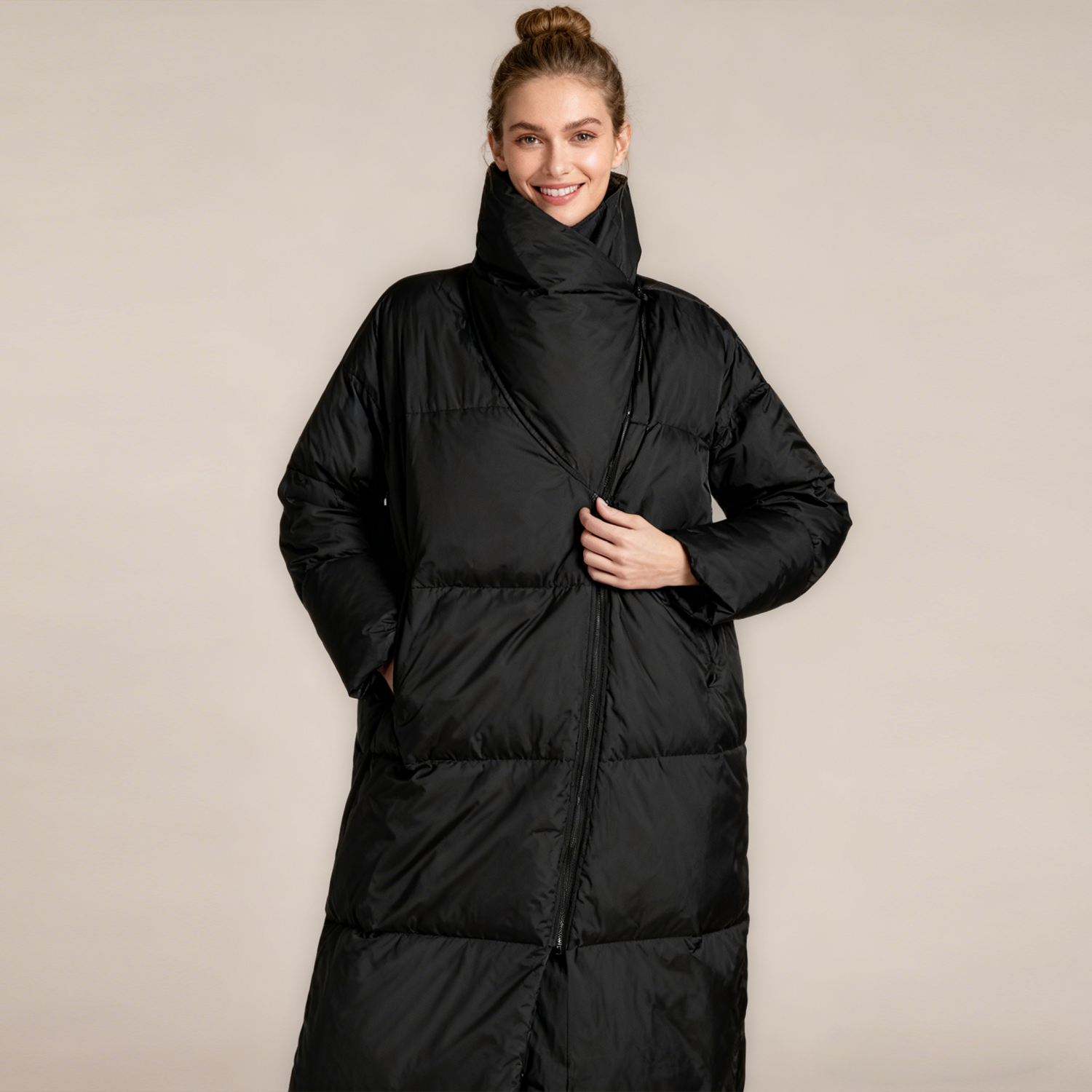 Women's Down Jacket High Collar Mid-length REAL SILK LIFE