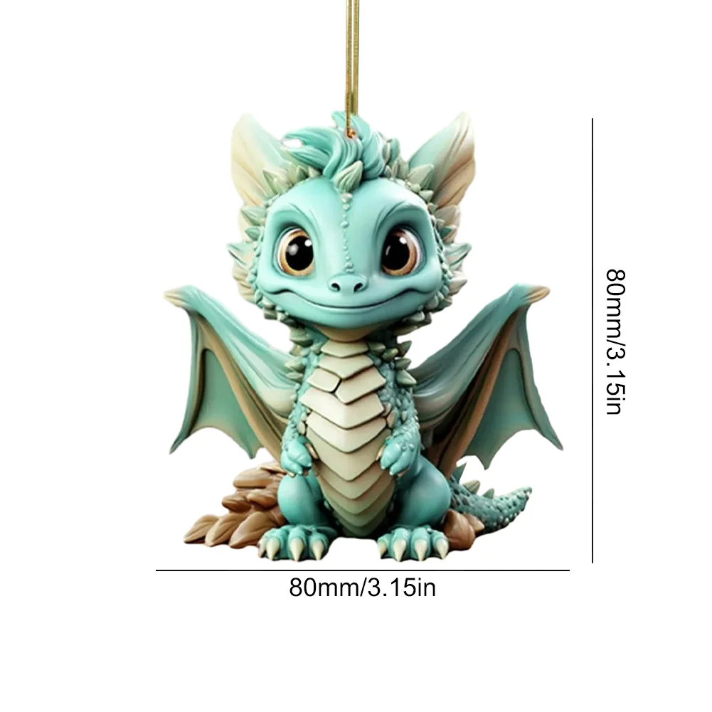 2 PCS Acrylic Flying Dragon Baby 2D Flat Dinosaur Xmas Tree Hangings Ornament
