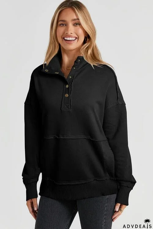 Half Snap Drop Shoulder Long Sleeve Sweatshirt