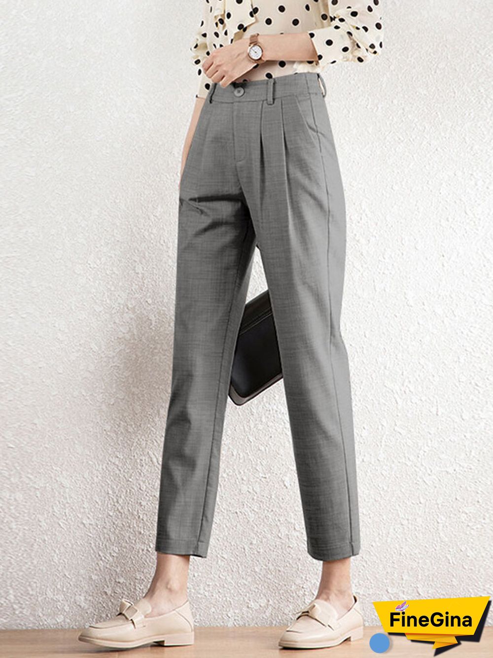 Solid Pocket Pleated Tailored Pants For Women
