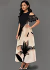 Lace Panel Floral Print Cold Shoulder Pocket Dress