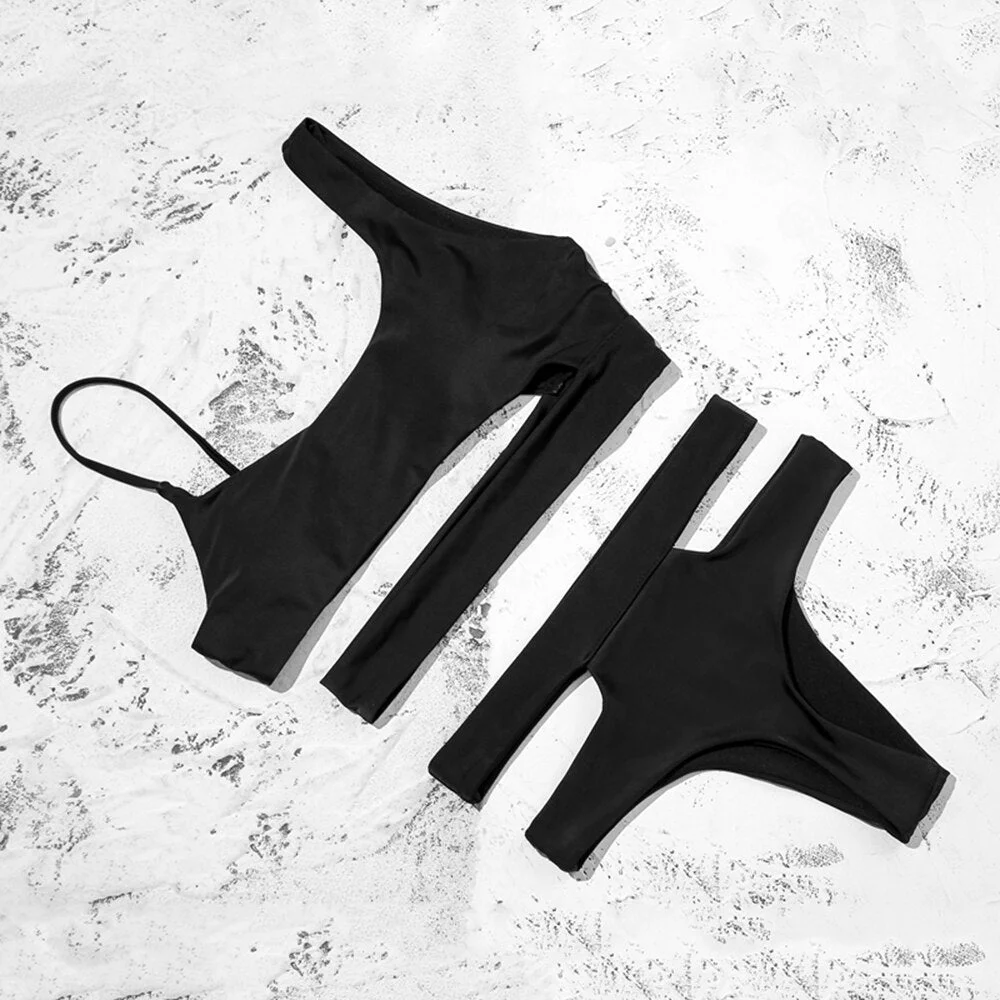 ZTVitality Solid Sexy Bikinis High Waist Bikini 2021 Hot Sale Asymmetry Straps Hollow Out Swimsuit Female Swimwear Women Biquini