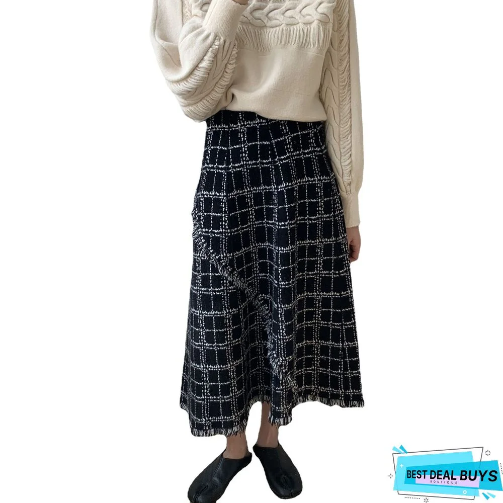 Work Date Daily Checked Plaid Vintage Skirt